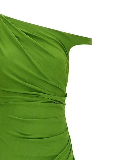 Elisabetta Franchi Jewel Shoulder Dress Green