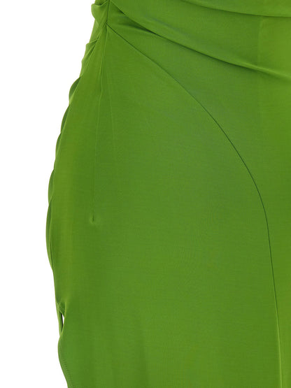 Elisabetta Franchi Jewel Shoulder Dress Green