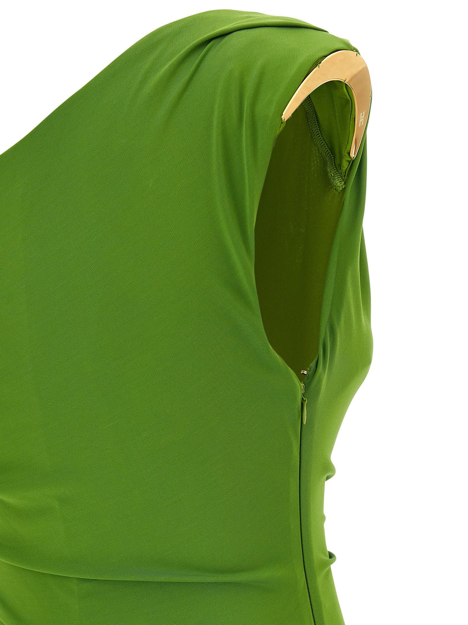 Elisabetta Franchi Jewel Shoulder Dress Green