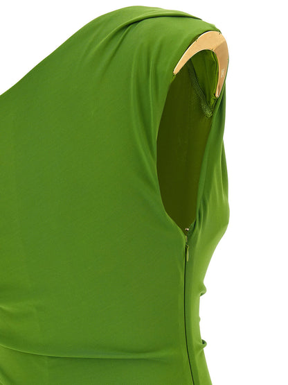 Elisabetta Franchi Jewel Shoulder Dress Green