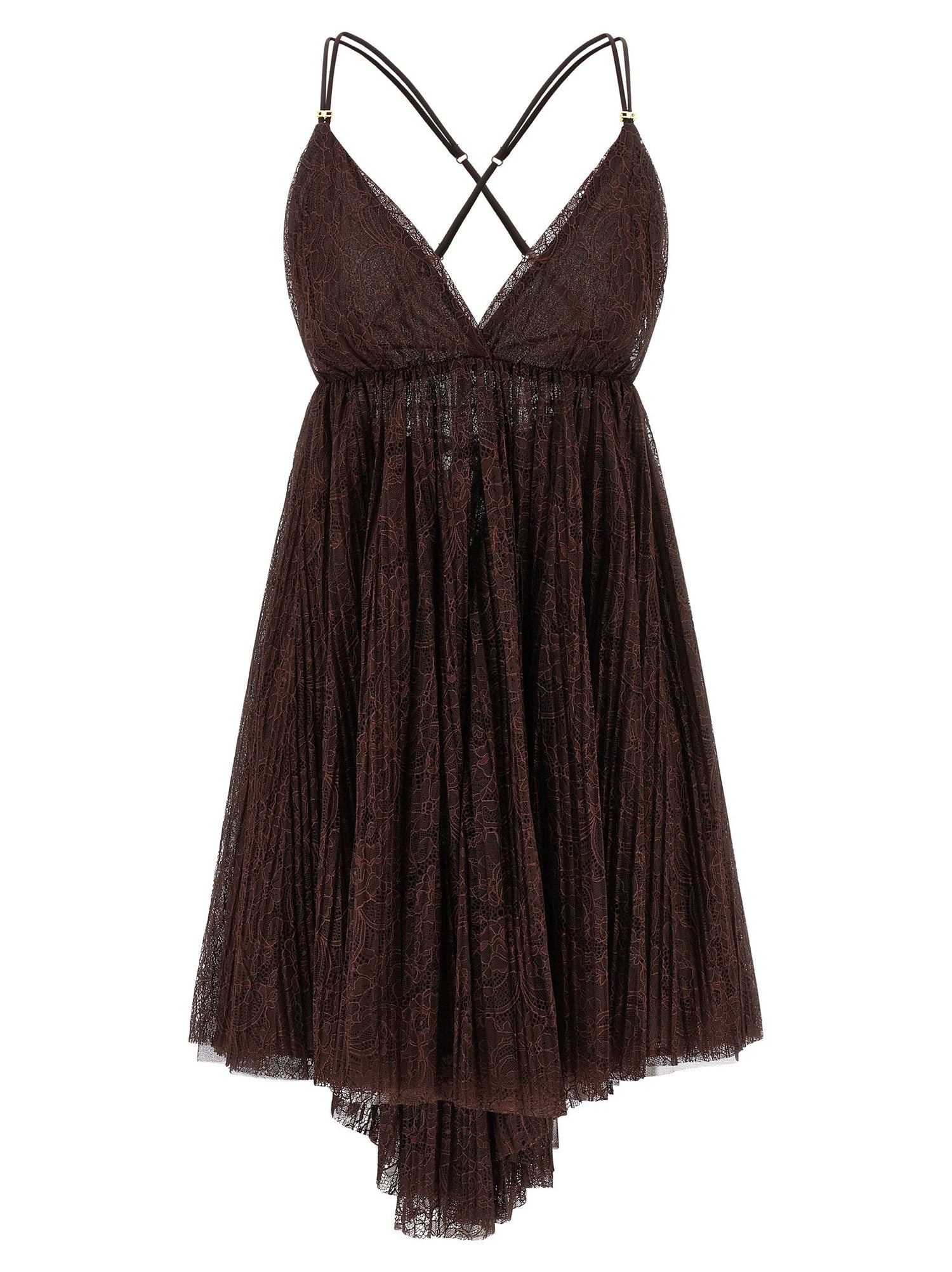 Elisabetta Franchi Lace Mini Dress Brown