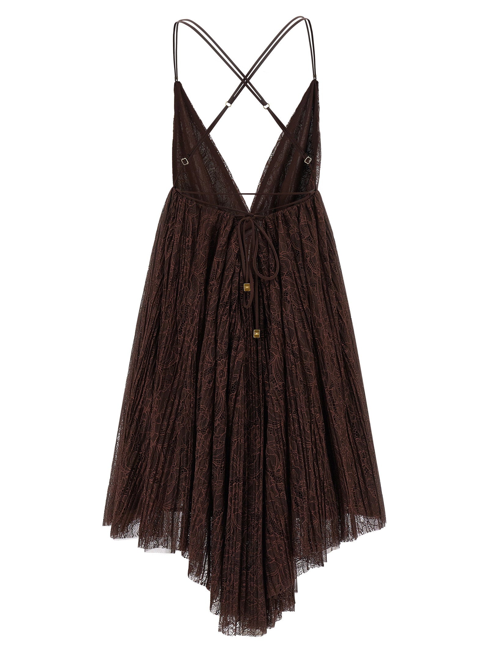 Elisabetta Franchi Lace Mini Dress Brown