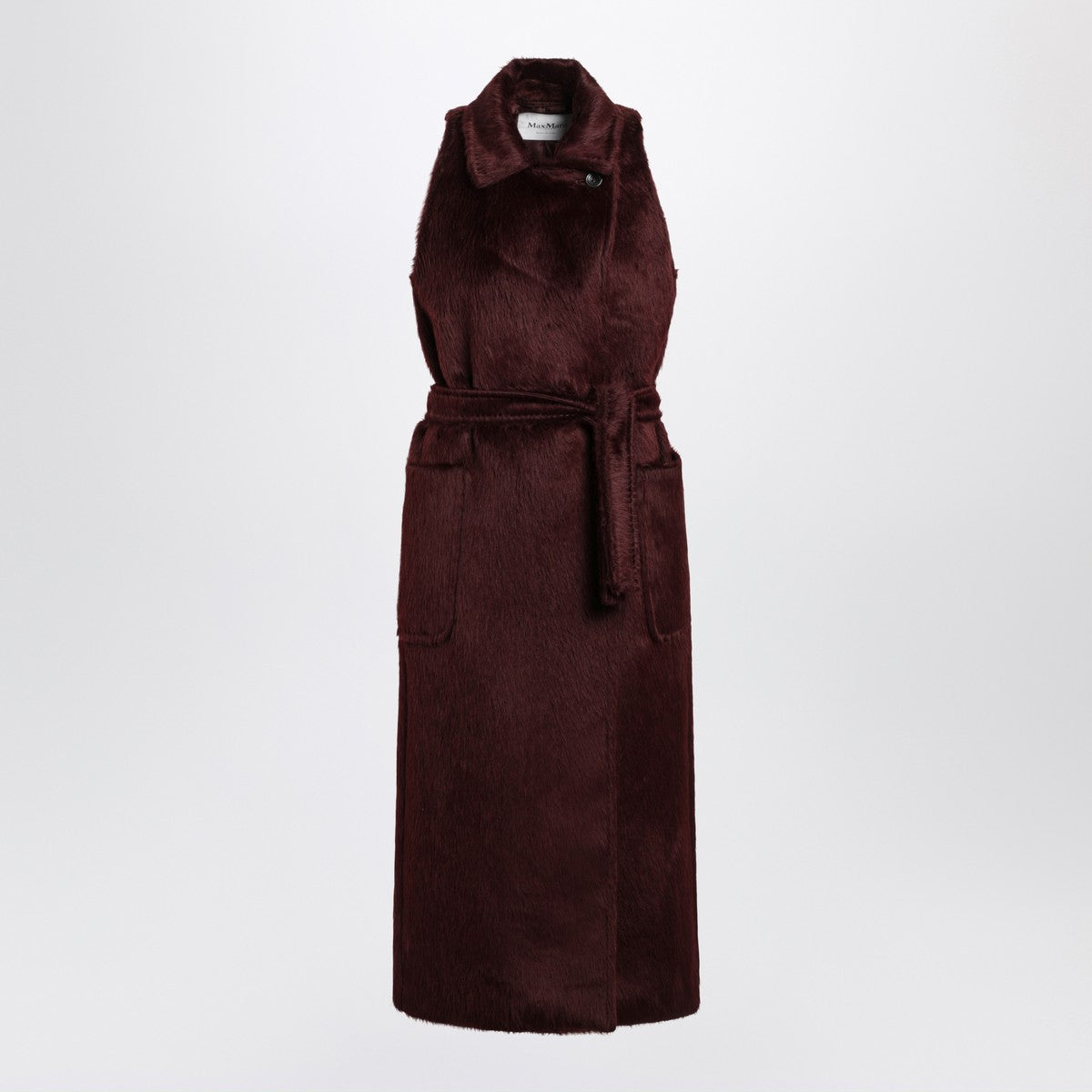 Max Mara Cherry Sleeveless Alpaca &amp; Wool Coat Burgundy