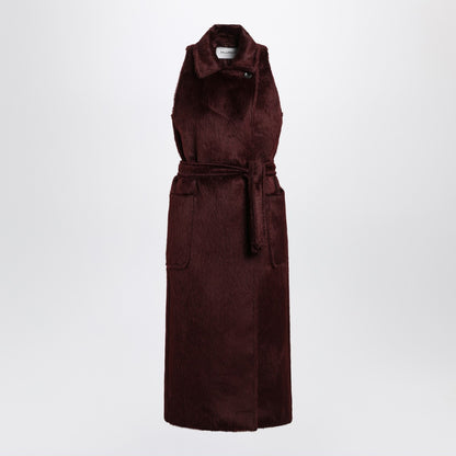 Max Mara Cherry Sleeveless Alpaca &amp; Wool Coat Burgundy