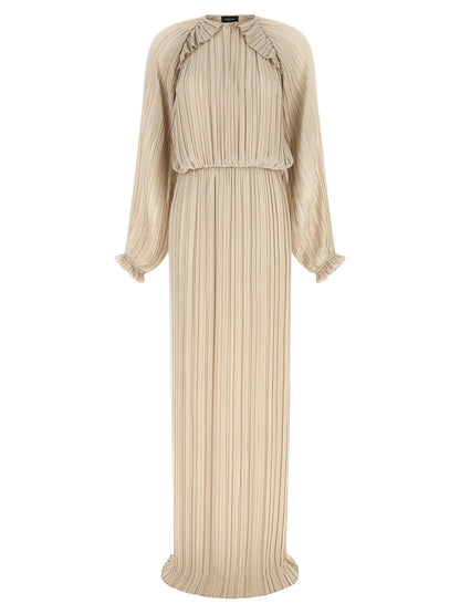 Fabiana Filippi Long Pleated Dress Beige