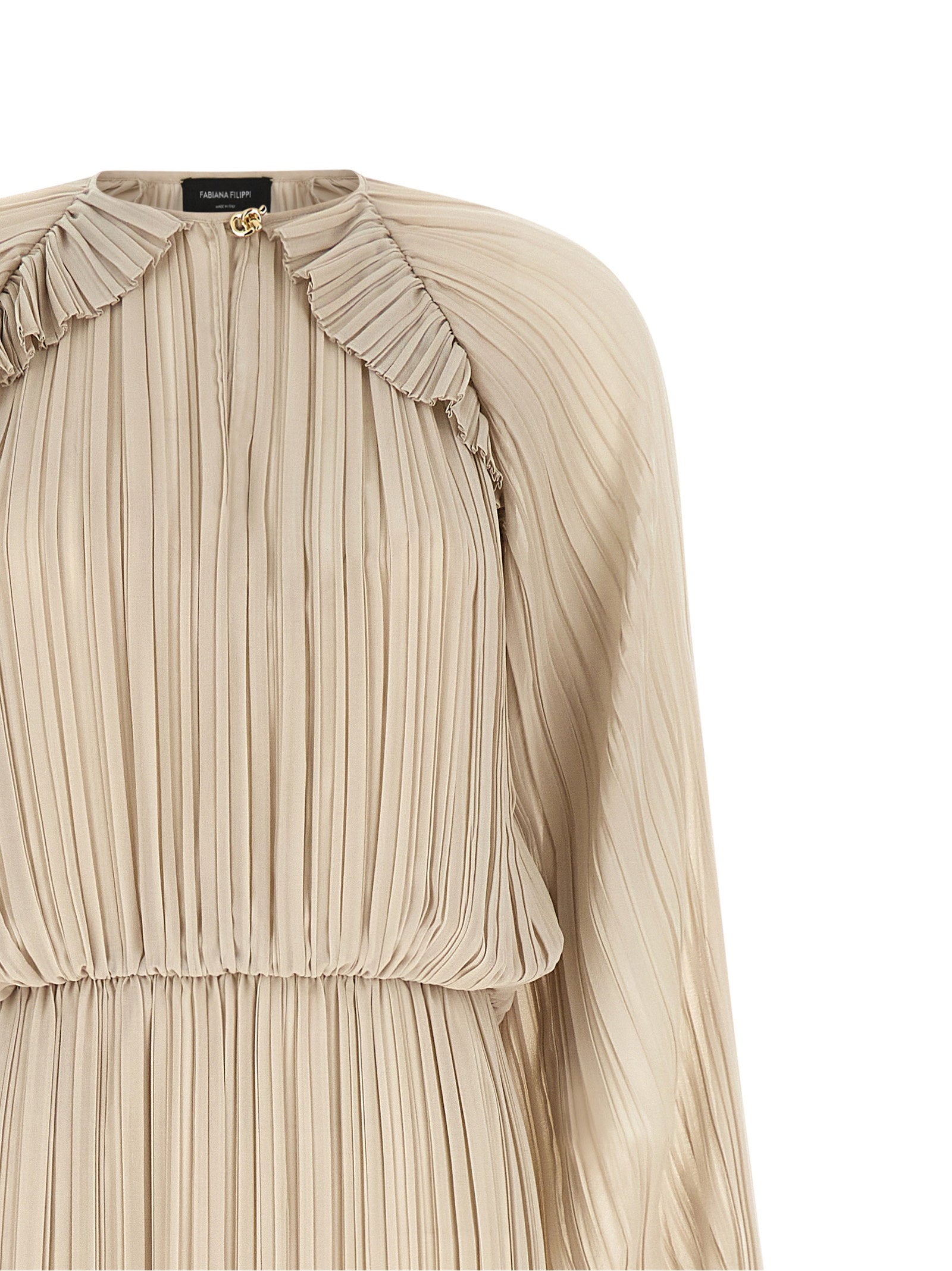 Fabiana Filippi Long Pleated Dress Beige