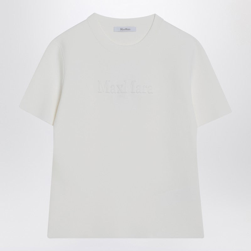 Max Mara White Viscose Crêpe T-shirt with Embossed Logo White