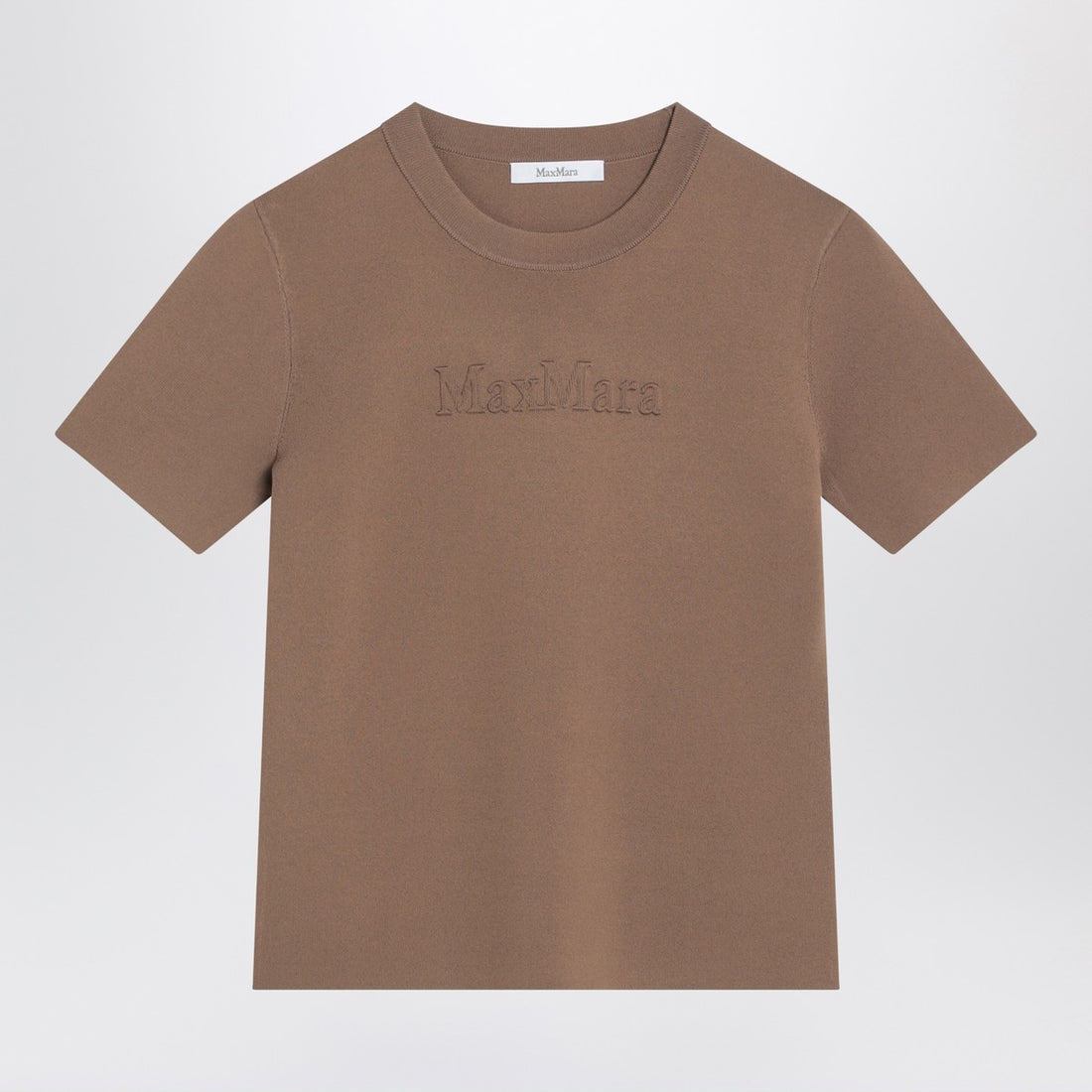 Max Mara Hazelnut Viscose-Crêpe T-Shirt with Tonal Logo Brown