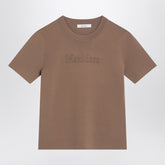 Max Mara Hazelnut Viscose-Crêpe T-Shirt with Tonal Logo Brown