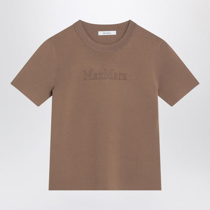 Max Mara Hazelnut Viscose-Crêpe T-Shirt with Tonal Logo Brown