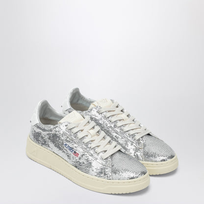 Autry Dallas Sparkling Grey &amp; White Sequin Leather Sneakers grey