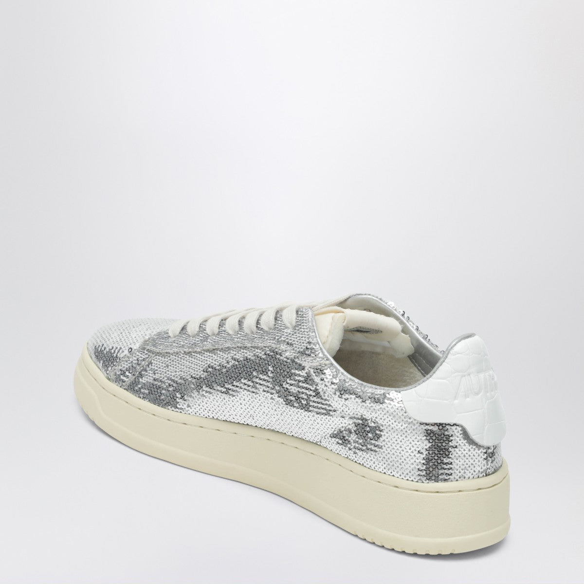 Autry Dallas Sparkling Grey &amp; White Sequin Leather Sneakers grey