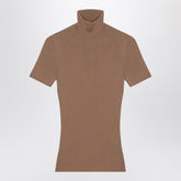 Max Mara Camel Wool Ribbed Turtleneck Top Beige