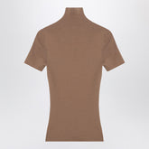 Max Mara Camel Wool Ribbed Turtleneck Top Beige