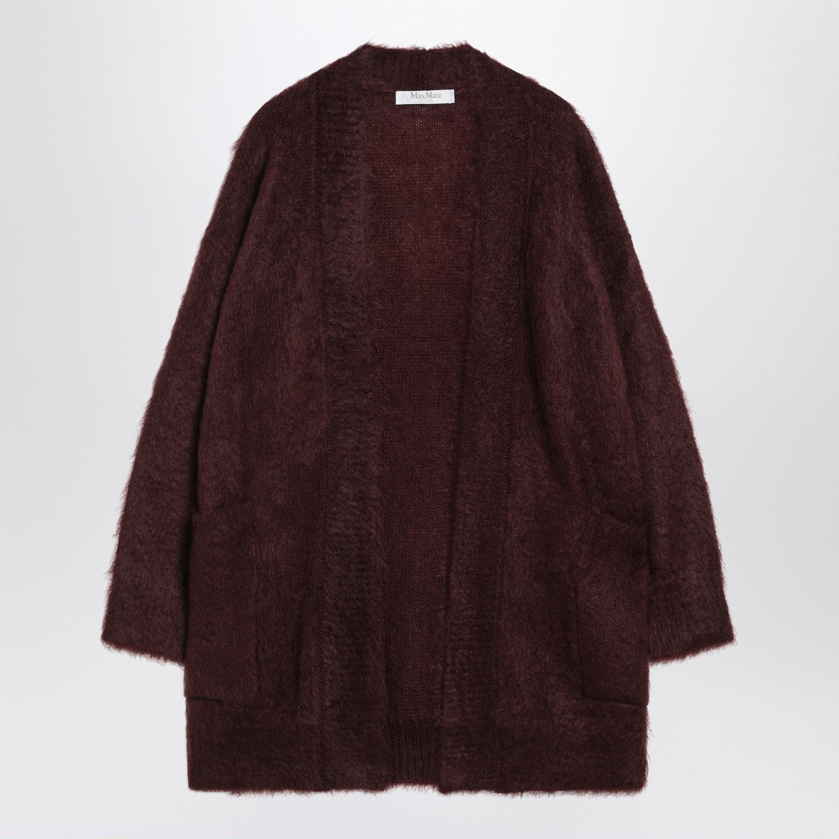 Max Mara Cherry Shaved Mohair Midi Cardigan Burgundy