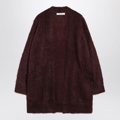 Max Mara Cherry Shaved Mohair Midi Cardigan Burgundy