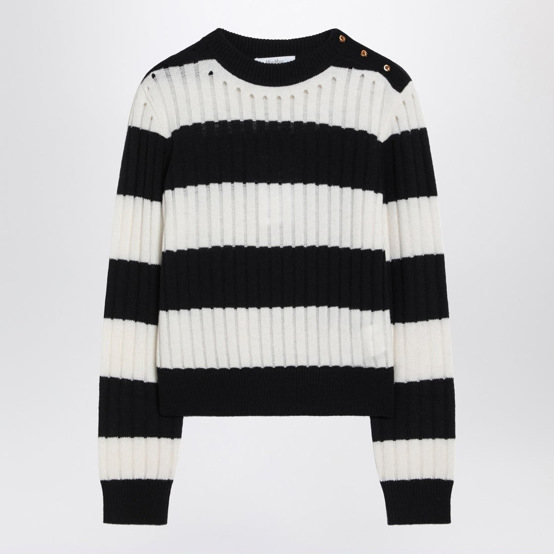 Max Mara Striped Wool and Cashmere Cropped Sweater Beige