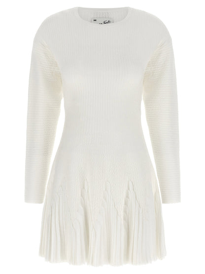 Elisabetta Franchi Knitted Pleated Dress White