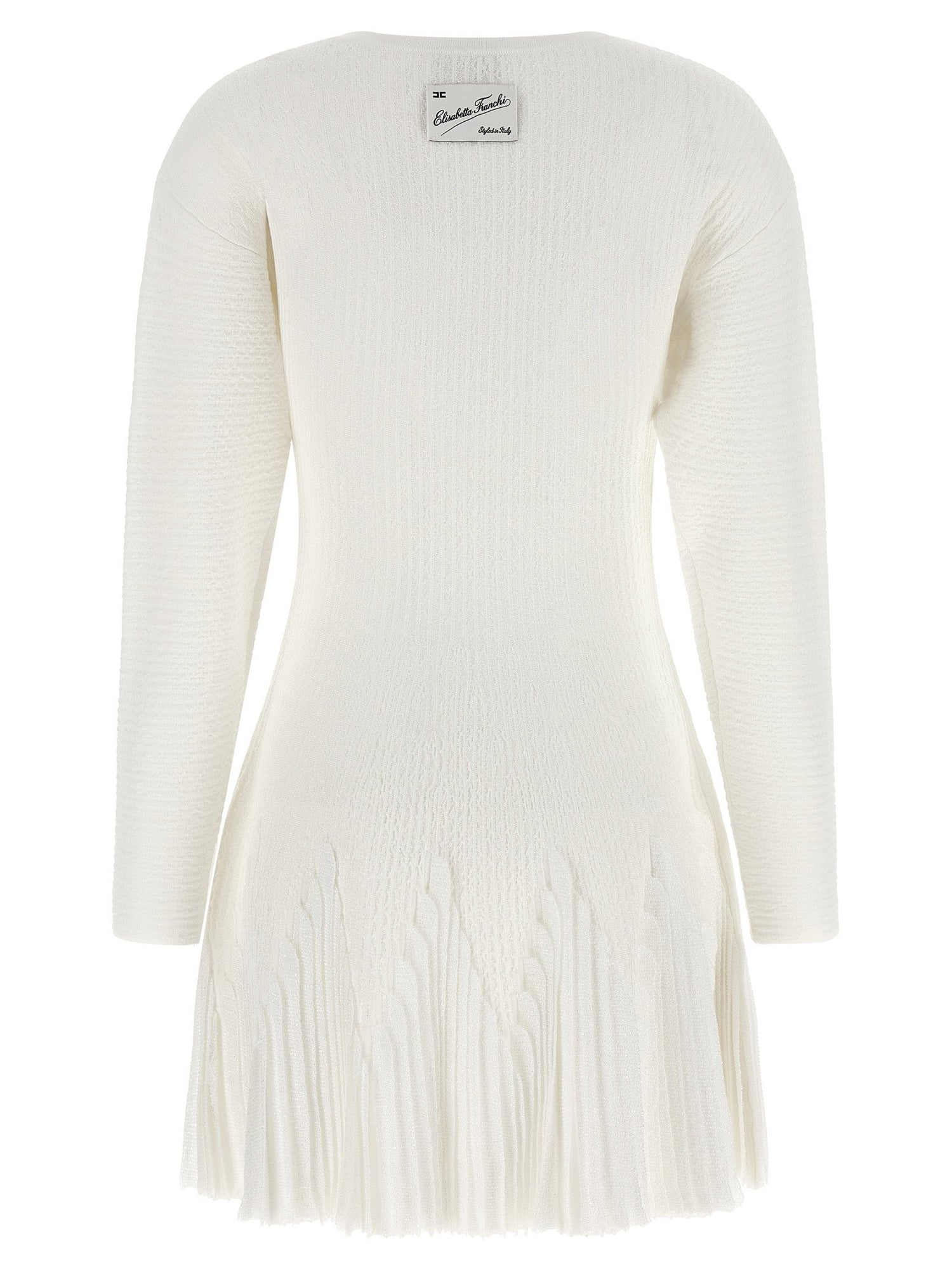 Elisabetta Franchi Knitted Pleated Dress White