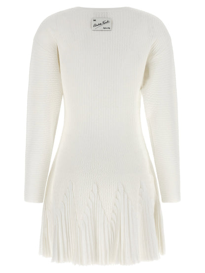 Elisabetta Franchi Knitted Pleated Dress White