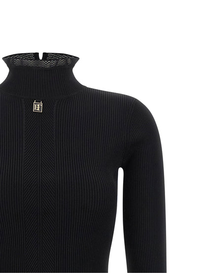Elisabetta Franchi Ribbed Knit Dress Black