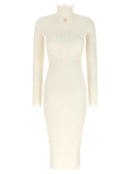 Elisabetta Franchi Ribbed Knit Dress White