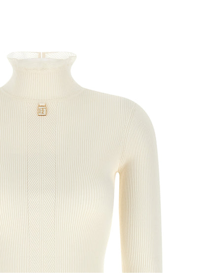 Elisabetta Franchi Ribbed Knit Dress White