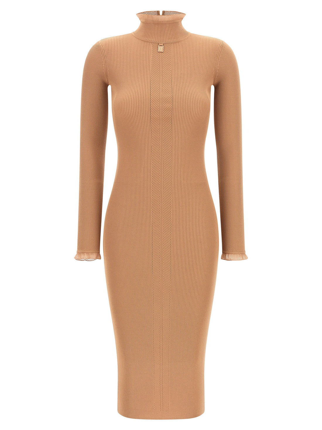 Elisabetta Franchi Ribbed Knit Dress Beige