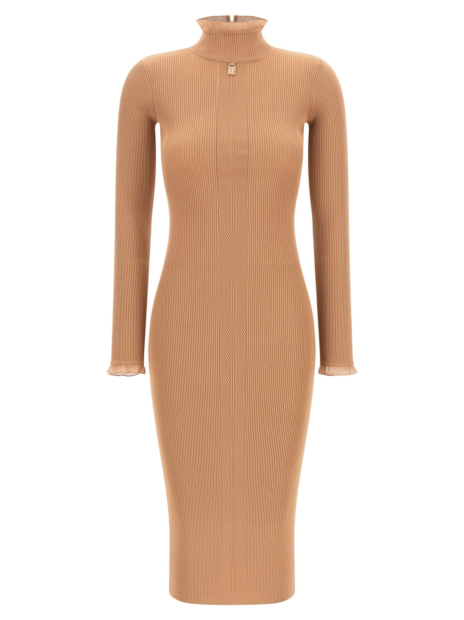 Elisabetta Franchi Ribbed Knit Dress Beige