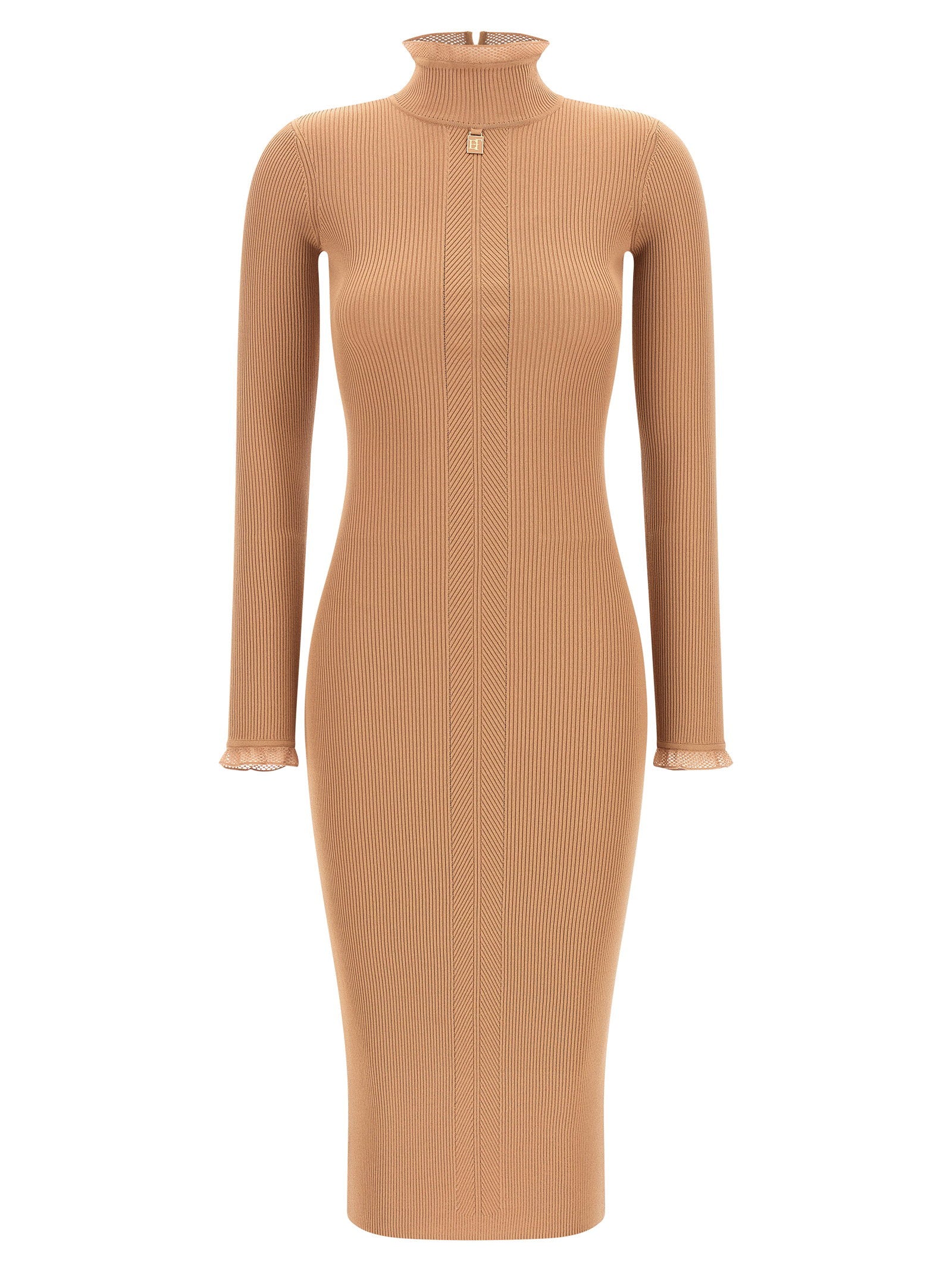 Elisabetta Franchi Ribbed Knit Dress Beige