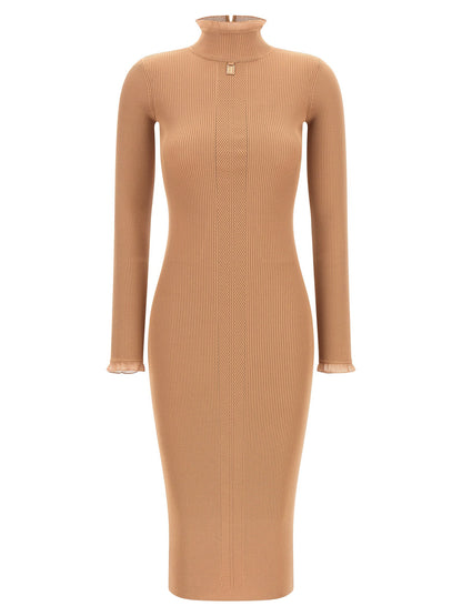 Elisabetta Franchi Ribbed Knit Dress Beige