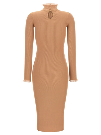 Elisabetta Franchi Ribbed Knit Dress Beige