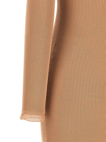 Elisabetta Franchi Ribbed Knit Dress Beige