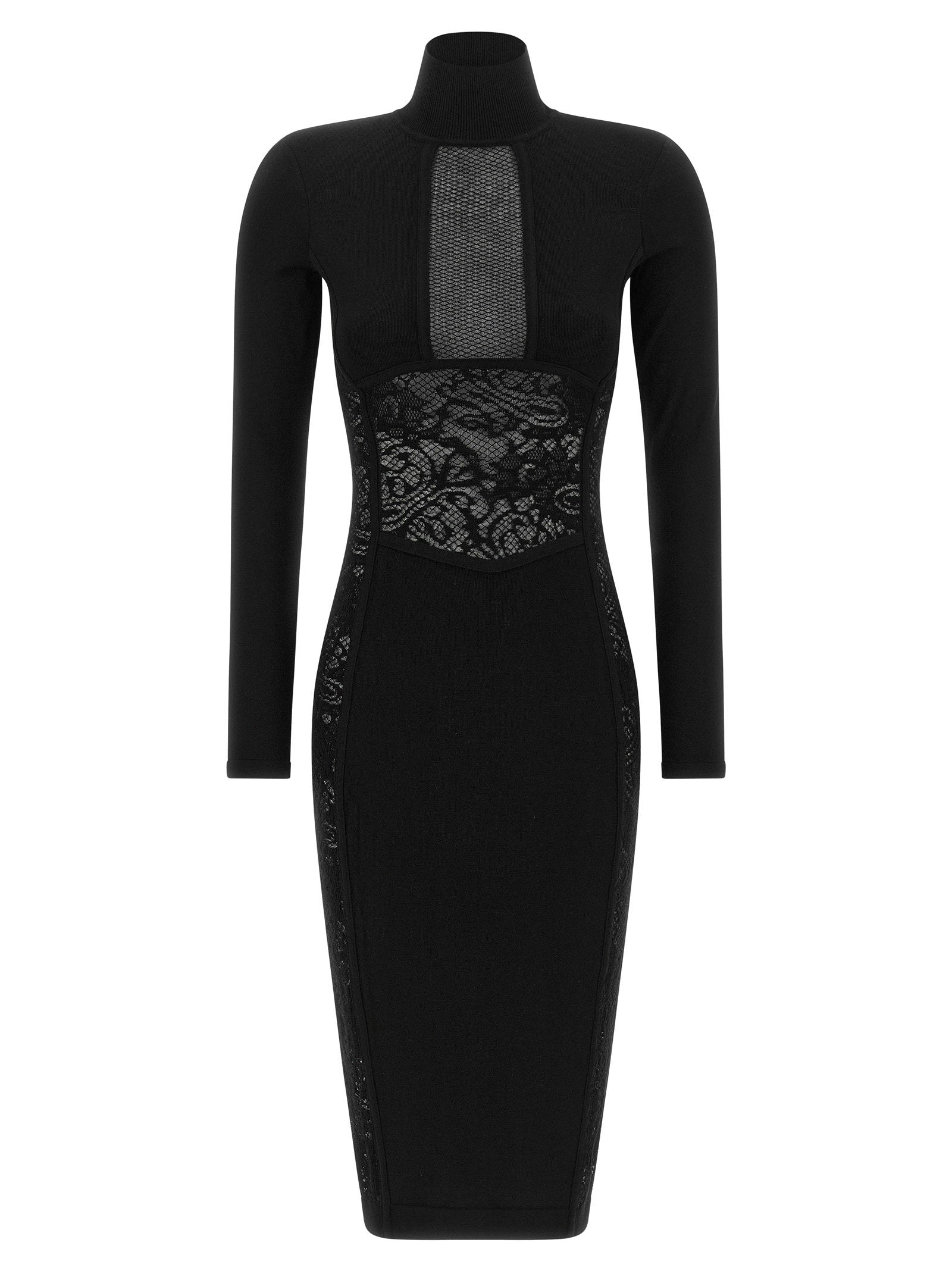 Elisabetta Franchi Knitted And Lace Dress Black