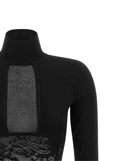 Elisabetta Franchi Knitted And Lace Dress Black