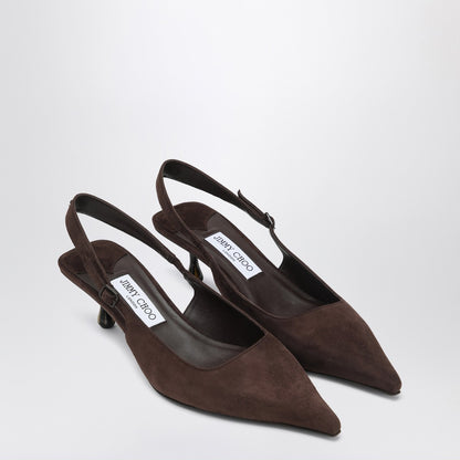 Jimmy Choo Amel 50 Suede Slingback Pumps in Chocolate Brown brown