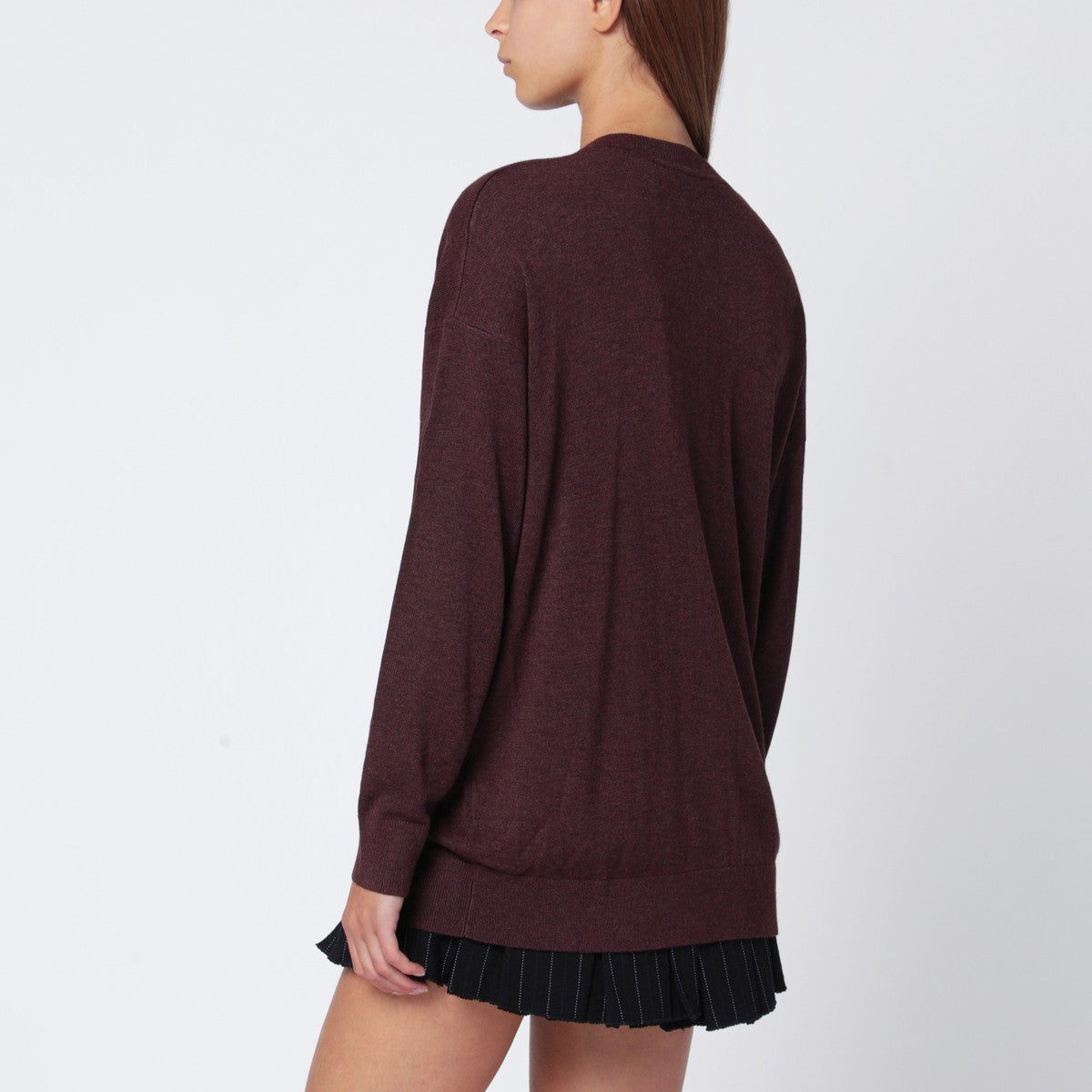 Isabel Marant Burgundy Draped Wool-Blend Cosima V-Neck Sweater Burgundy