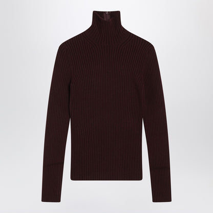 Max Mara Cherry Wool and Cashmere Turtleneck Sweater Burgundy