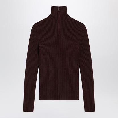 Max Mara Cherry Wool and Cashmere Turtleneck Sweater Burgundy