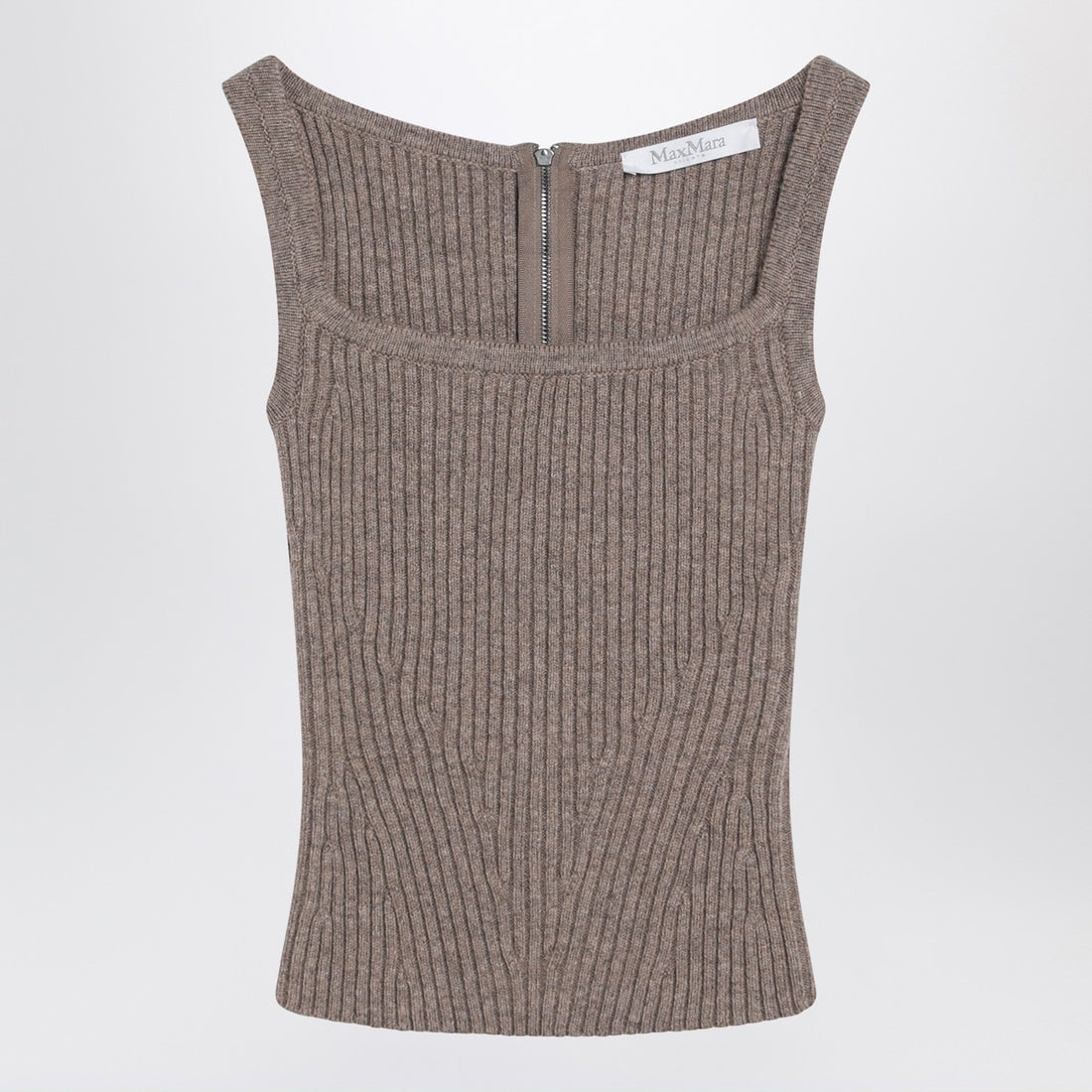 Max Mara Hazelnut Ribbed Knit Wool and Cashmere Corset Top Beige