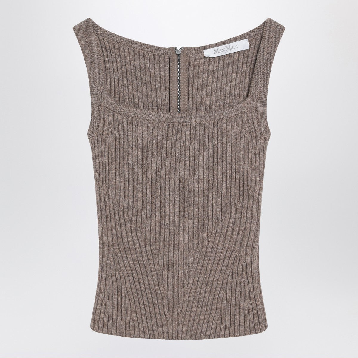 Max Mara Hazelnut Ribbed Knit Wool and Cashmere Corset Top Beige