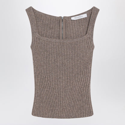 Max Mara Hazelnut Ribbed Knit Wool and Cashmere Corset Top Beige