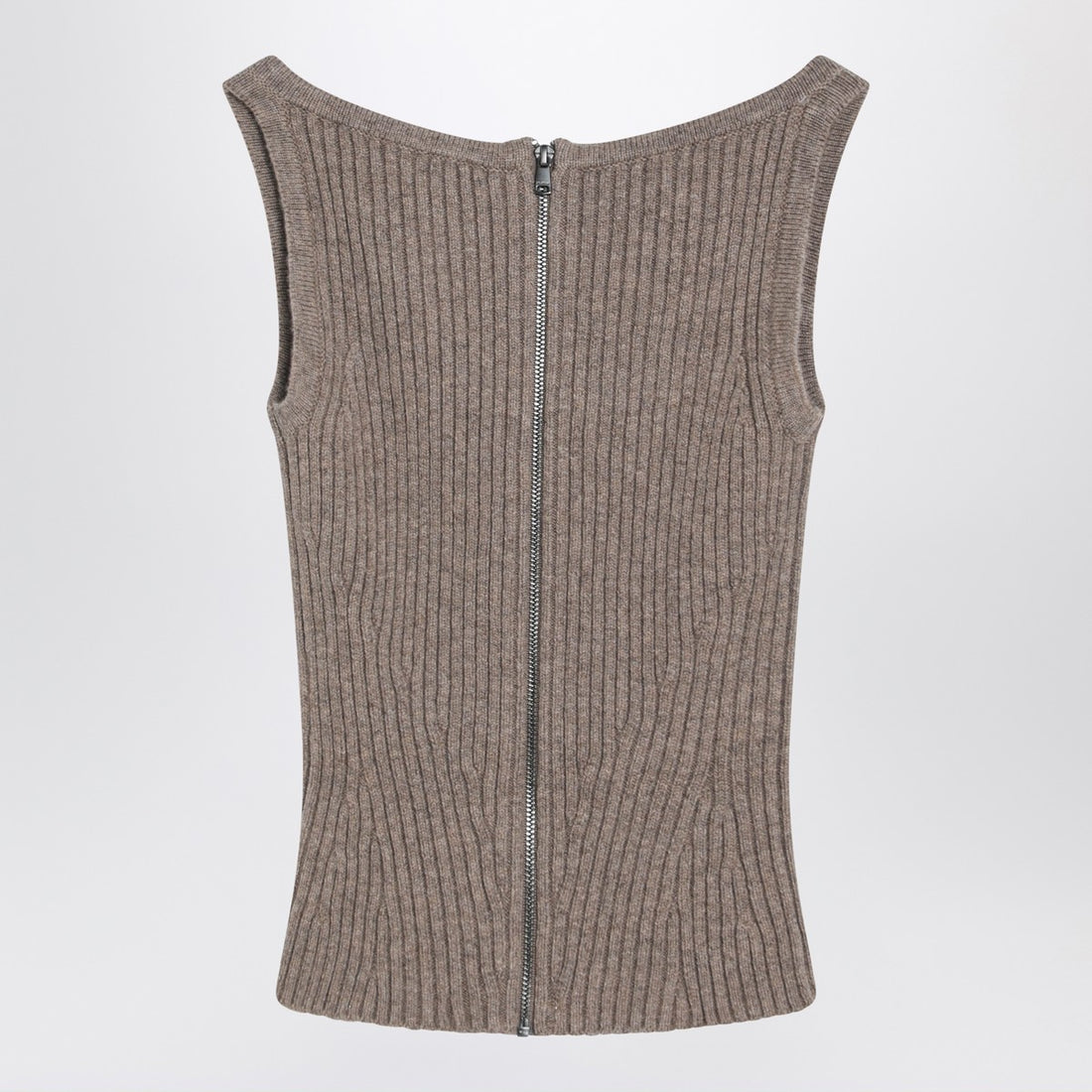Max Mara Hazelnut Ribbed Knit Wool and Cashmere Corset Top Beige
