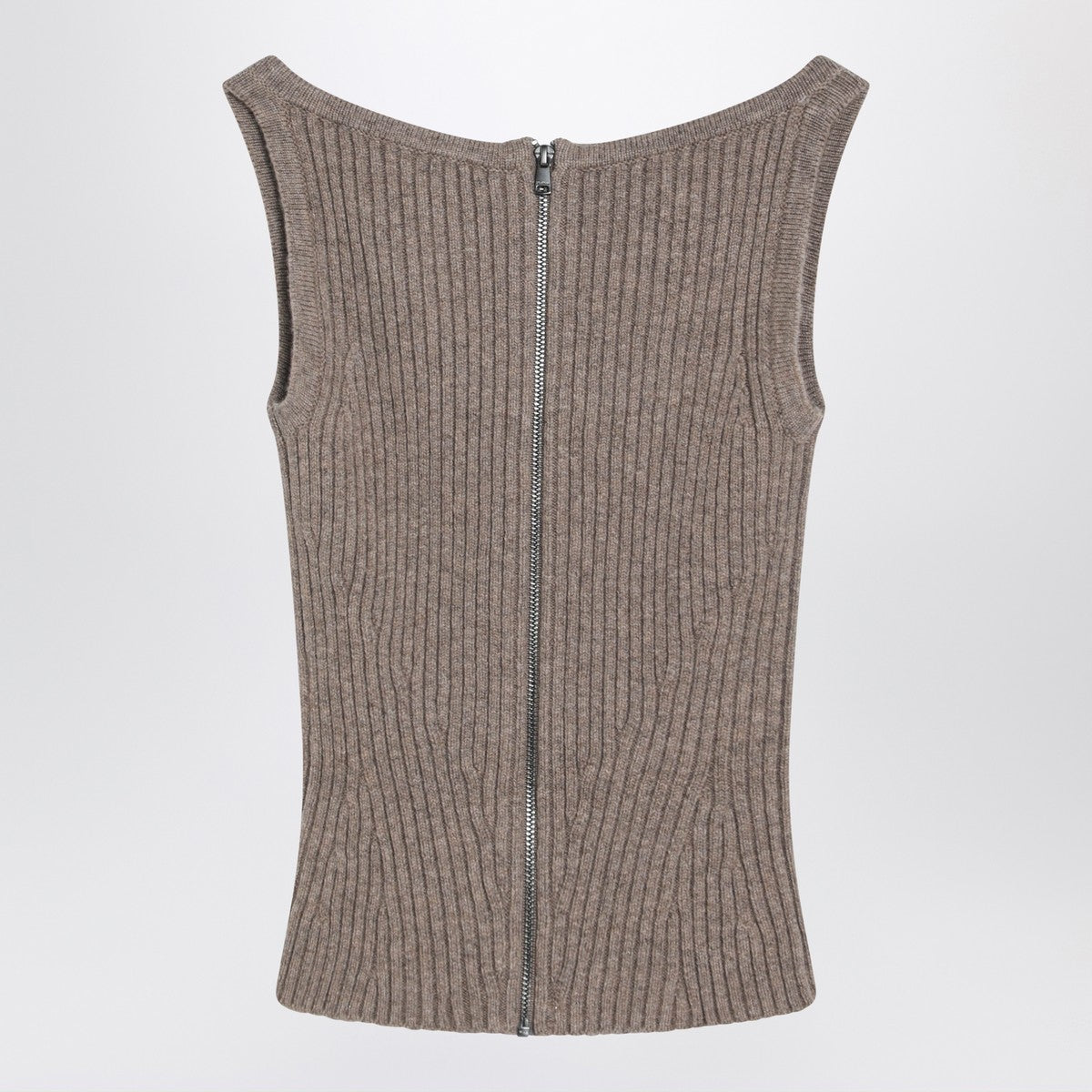 Max Mara Hazelnut Ribbed Knit Wool and Cashmere Corset Top Beige