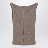 Max Mara Hazelnut Ribbed Knit Wool and Cashmere Corset Top Beige