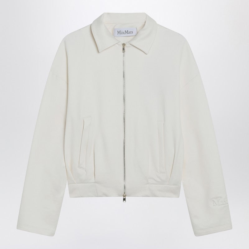 Max Mara White Cropped Silk-Blend Sweatshirt with Shirt Collar White
