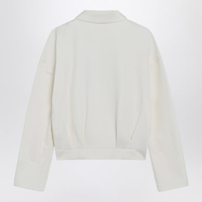 Max Mara White Cropped Silk-Blend Sweatshirt with Shirt Collar White