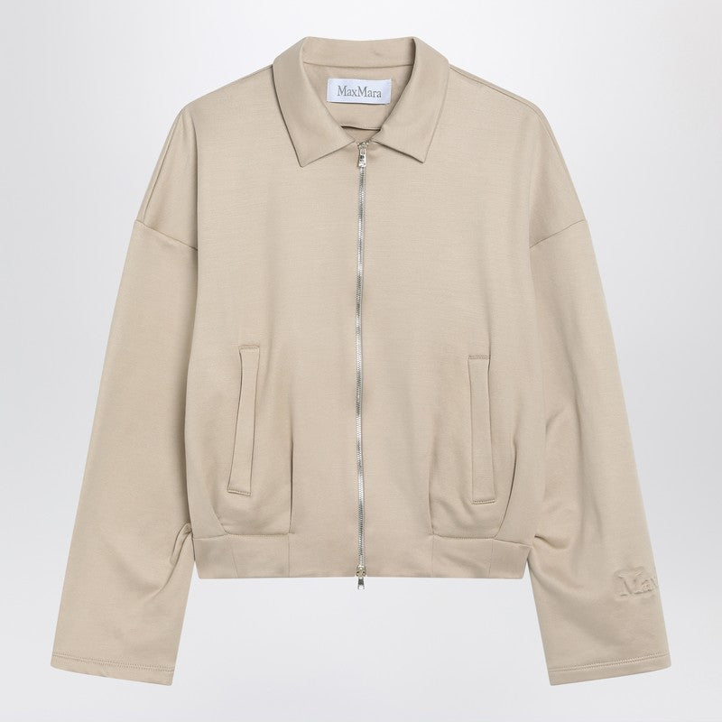 Max Mara Beige Silk-Blend Cropped Sweatshirt with Shirt Collar Beige