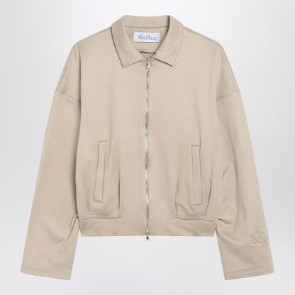 Max Mara Beige Silk-Blend Cropped Sweatshirt with Shirt Collar Beige