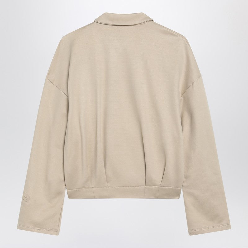 Max Mara Beige Silk-Blend Cropped Sweatshirt with Shirt Collar Beige